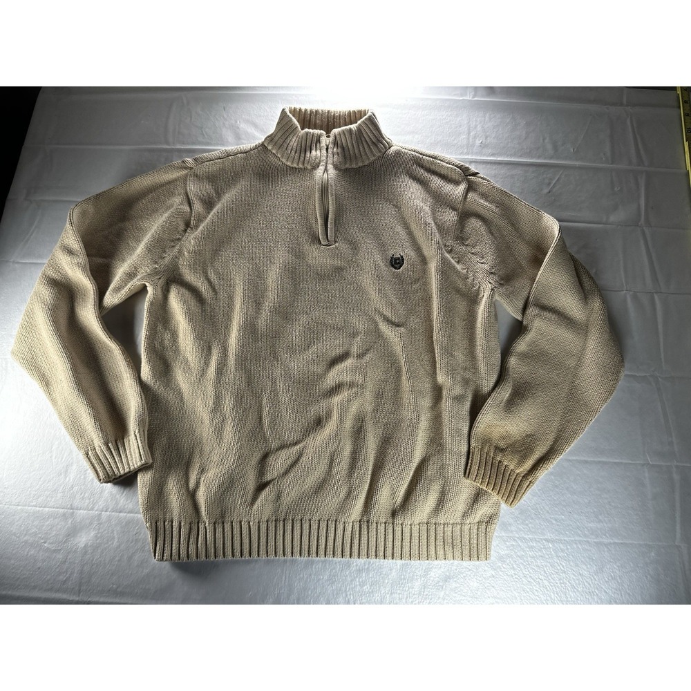 Chaps Quarter Zip Sweater Men's XL Beige Mock Neck 100% Cotton (Description)
